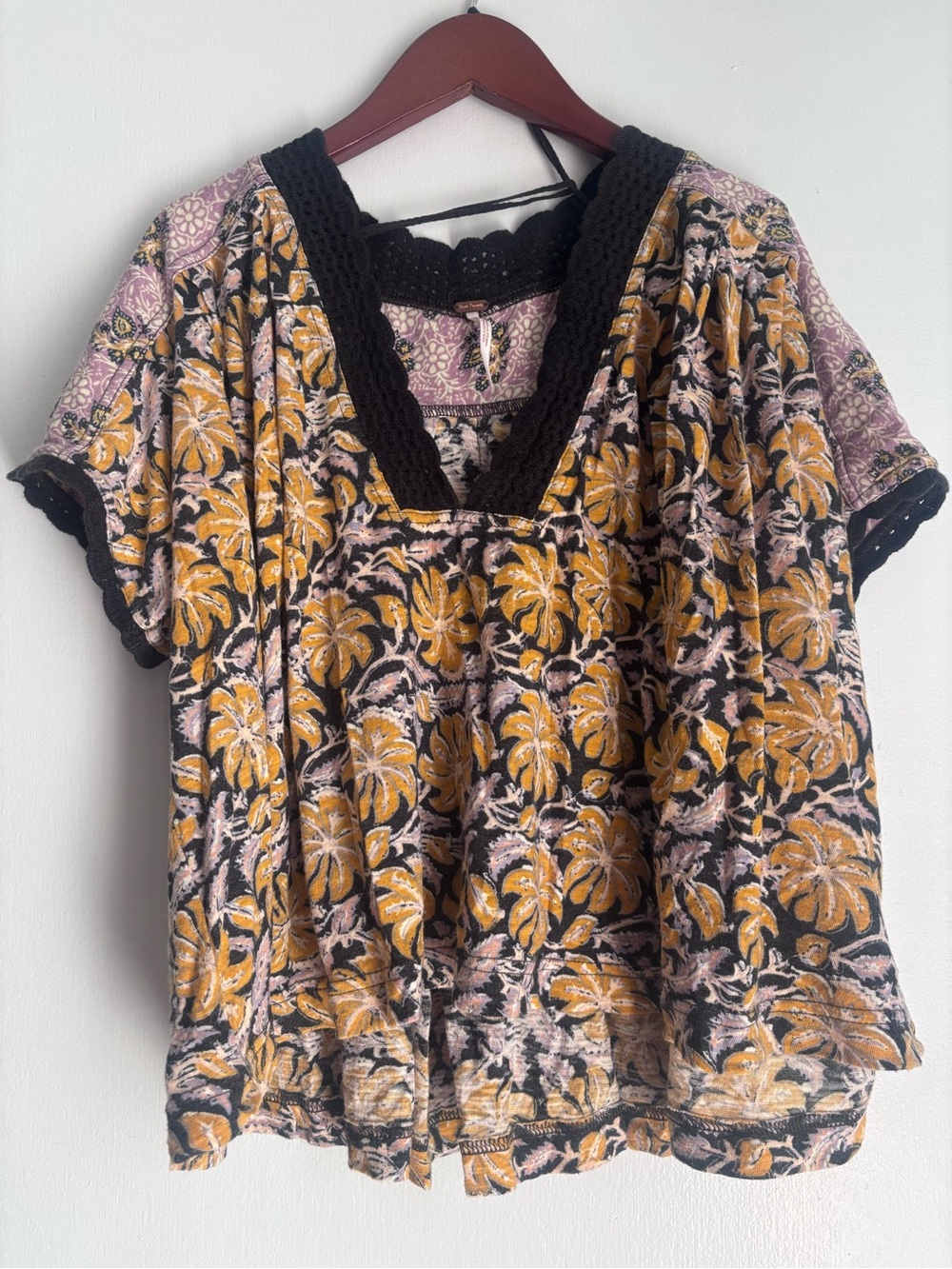 Free People Foral Lace Trimmed Blouse